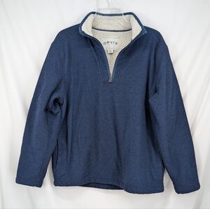 Orvis Men's 1/4 Zip Sherpa Fleece Lined Blue Sweater Pullover Size Medium